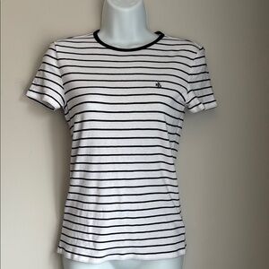 Lauren Ralph Lauren White and Blue Fitted Short Sleeve T-Shirt